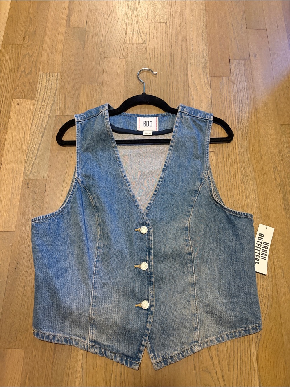 BDG urban outfitters Light Blue Denim Vest with Snap Front